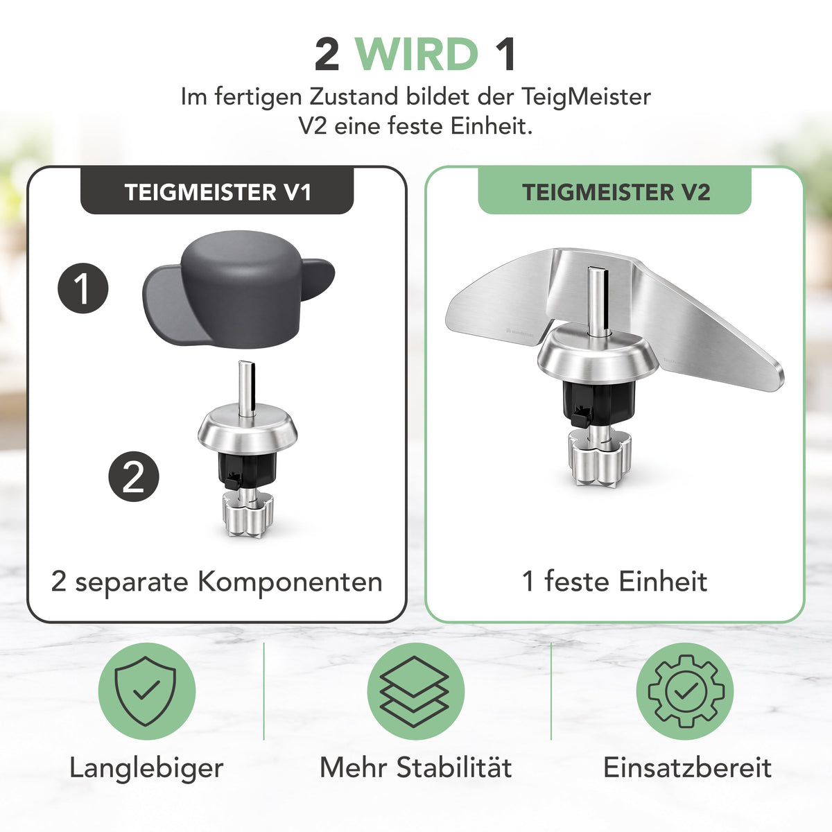 TeigMeister V2 | Edelstahl Kneteinsatz für Monsieur Cuisine Connect, Trend, Smart & Compact