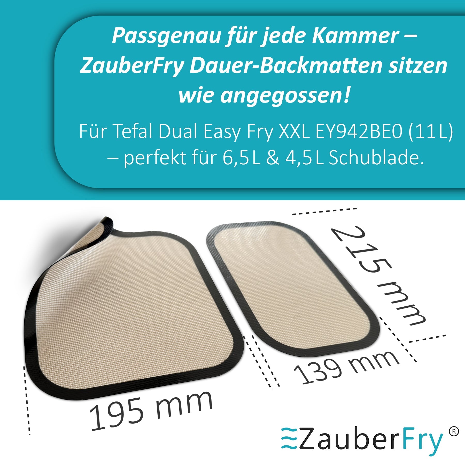 ZauberFry | Dauerbackmatten Set für Tefal Dual Easy Fry XXL