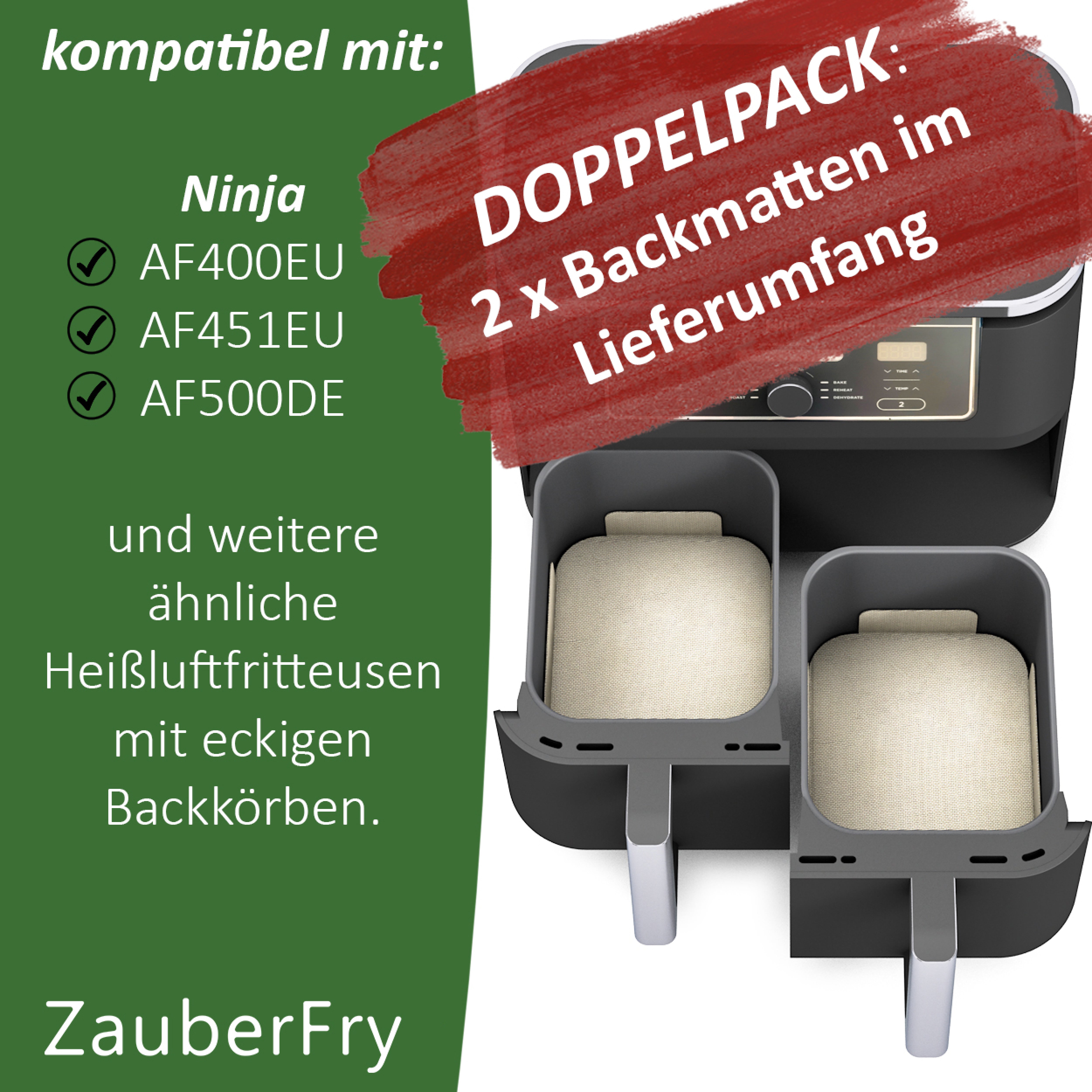 ZauberFry - Dauerbackmatten aus Silikon kompatibel mit Ninja Airfryer (2er-Set)