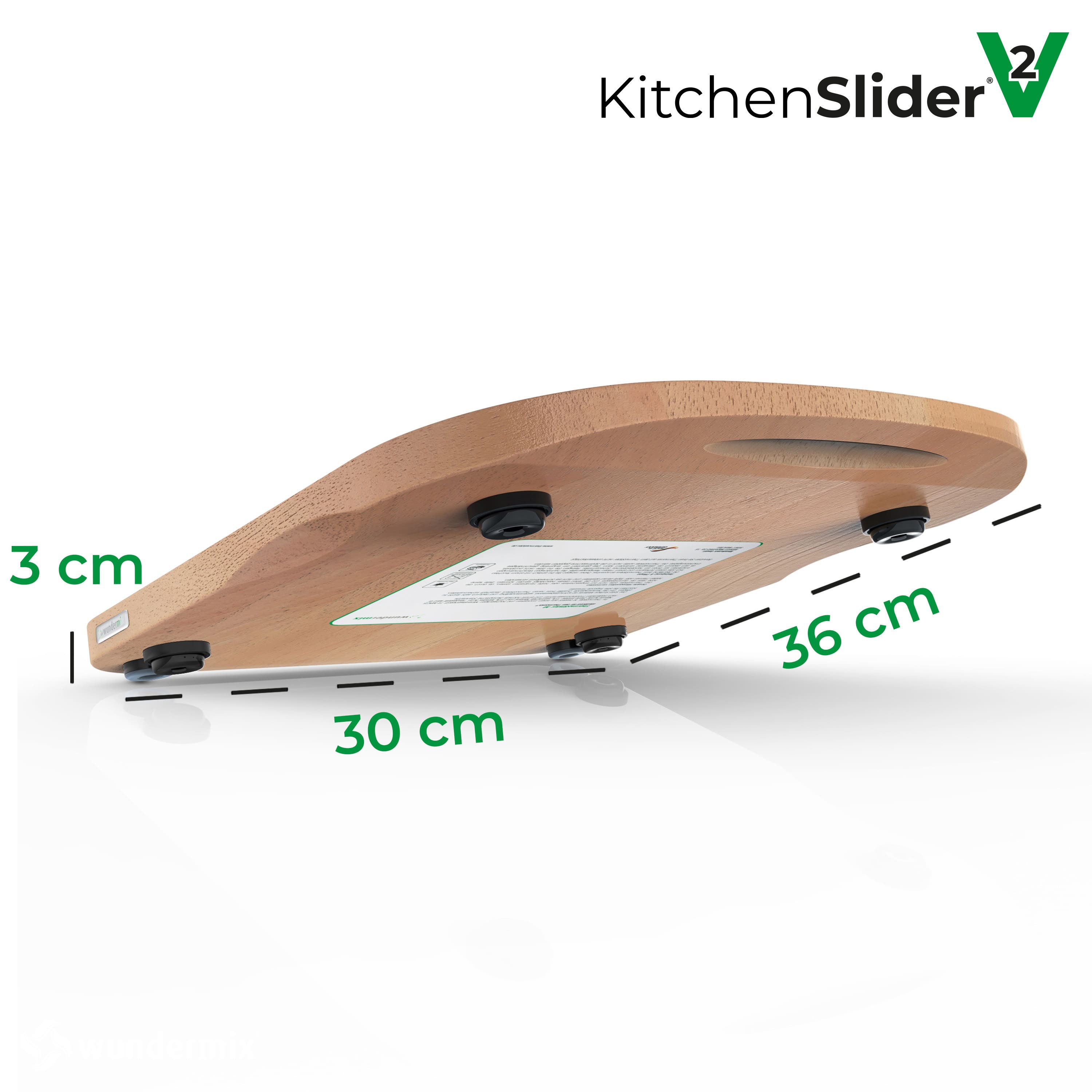 KitchenSlider® H | V2 Plus | Buche | Premium-Gleitbrett für Thermomix TM6, TM5