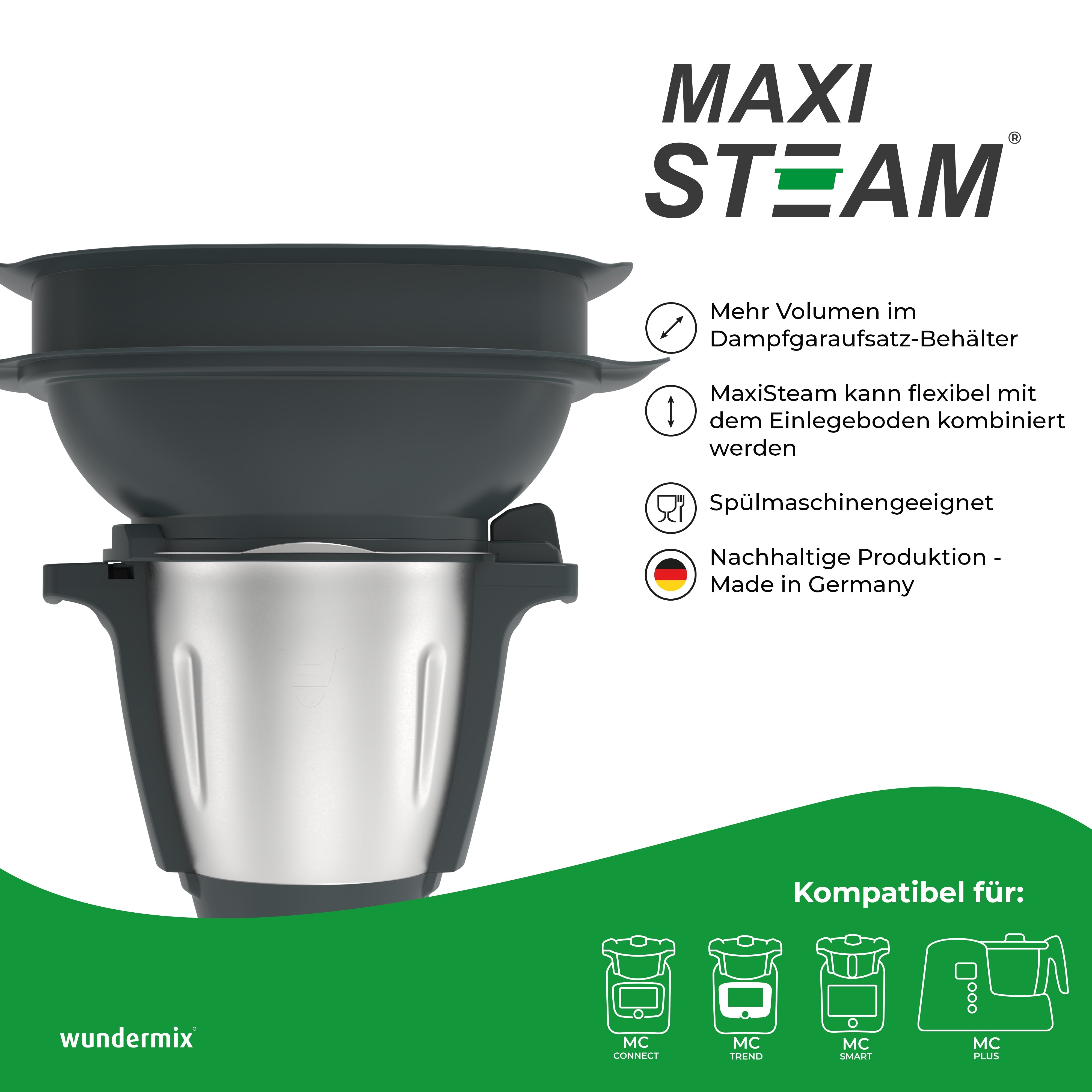 MaxiSteam® | Dampfgaraufsatz-Vergrößerung für Monsieur Cuisine Connect, Trend, Smart & Édition Plus