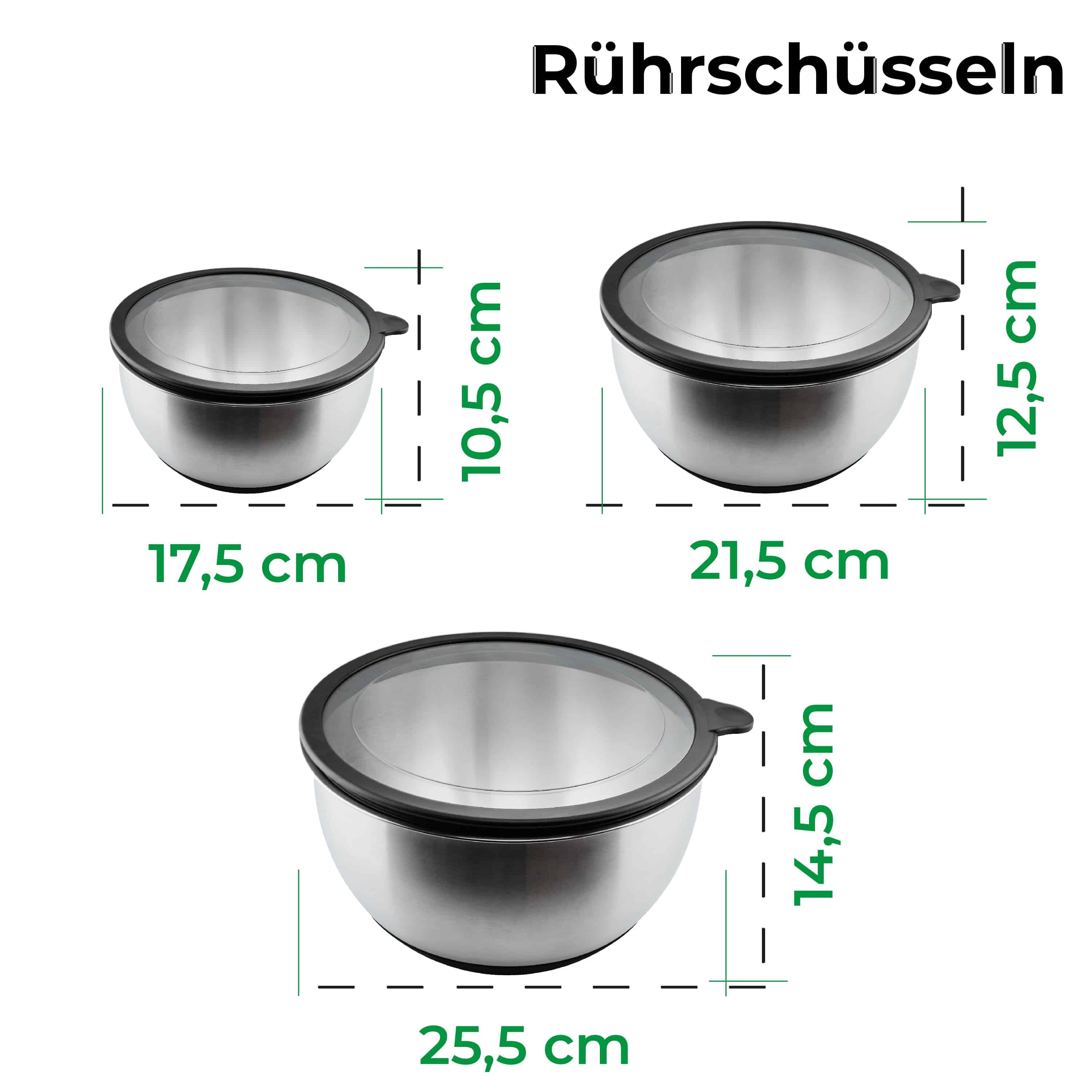 Edelstahl Rührschüssel 3er-Set mit Deckel