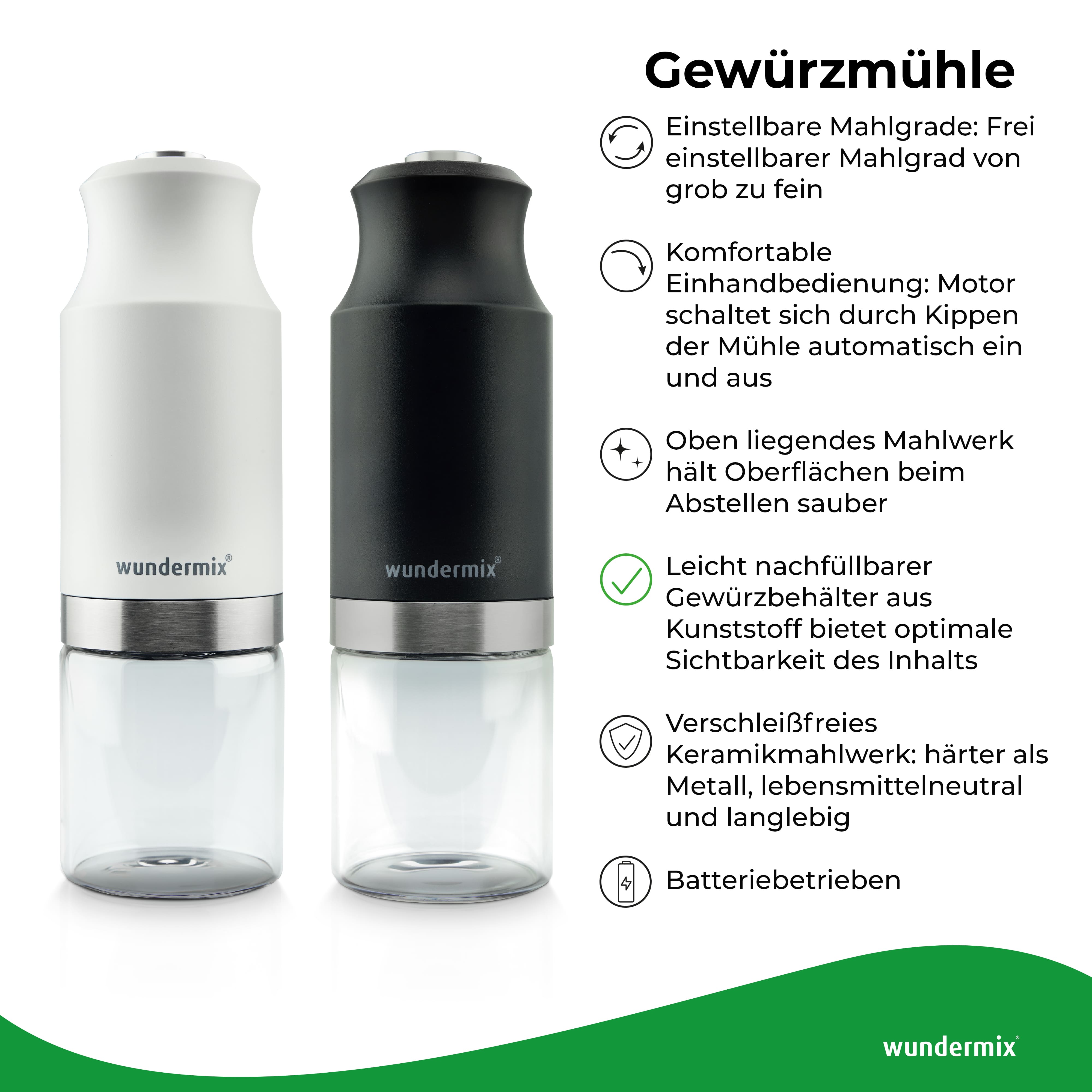 Elektrische Salz- & Pfeffermühle mit Keramik-Mahlwerk