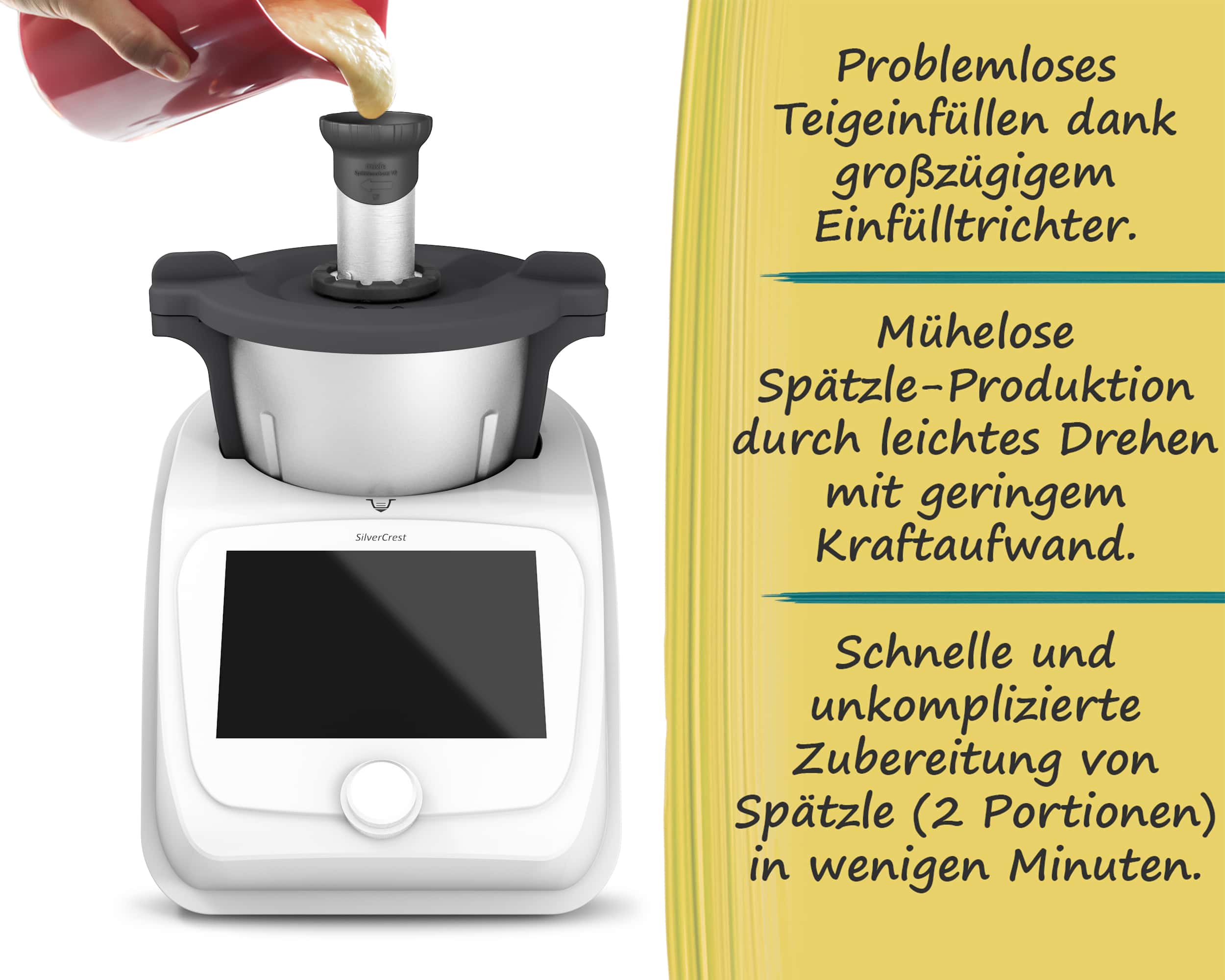 mixle® | Spätzleaufsatz V2 aus Edelstahl für Monsieur Cuisine Smart, Connect & Trend