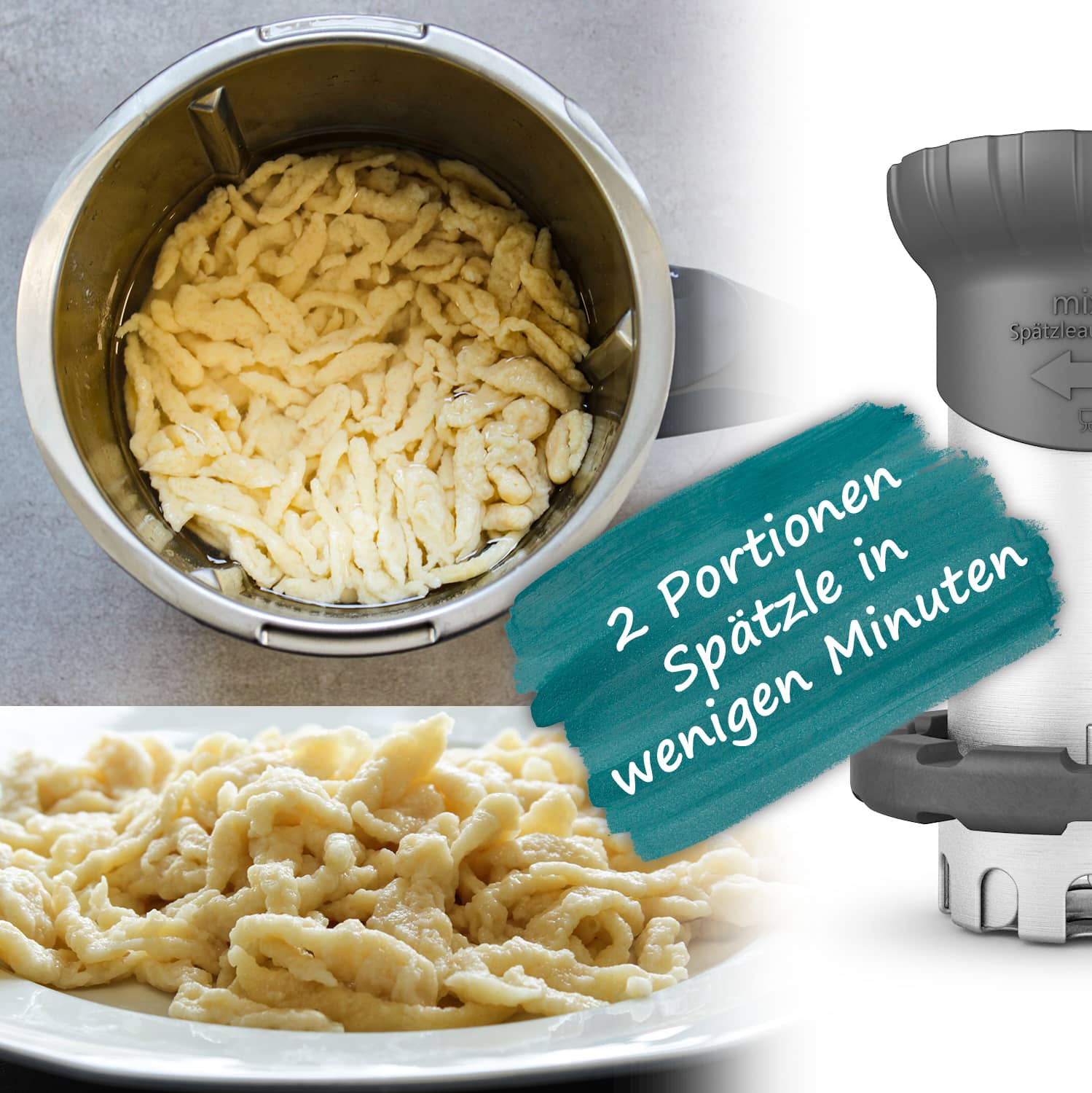 mixle® | Spätzleaufsatz V2 aus Edelstahl für Monsieur Cuisine Smart, Connect & Trend