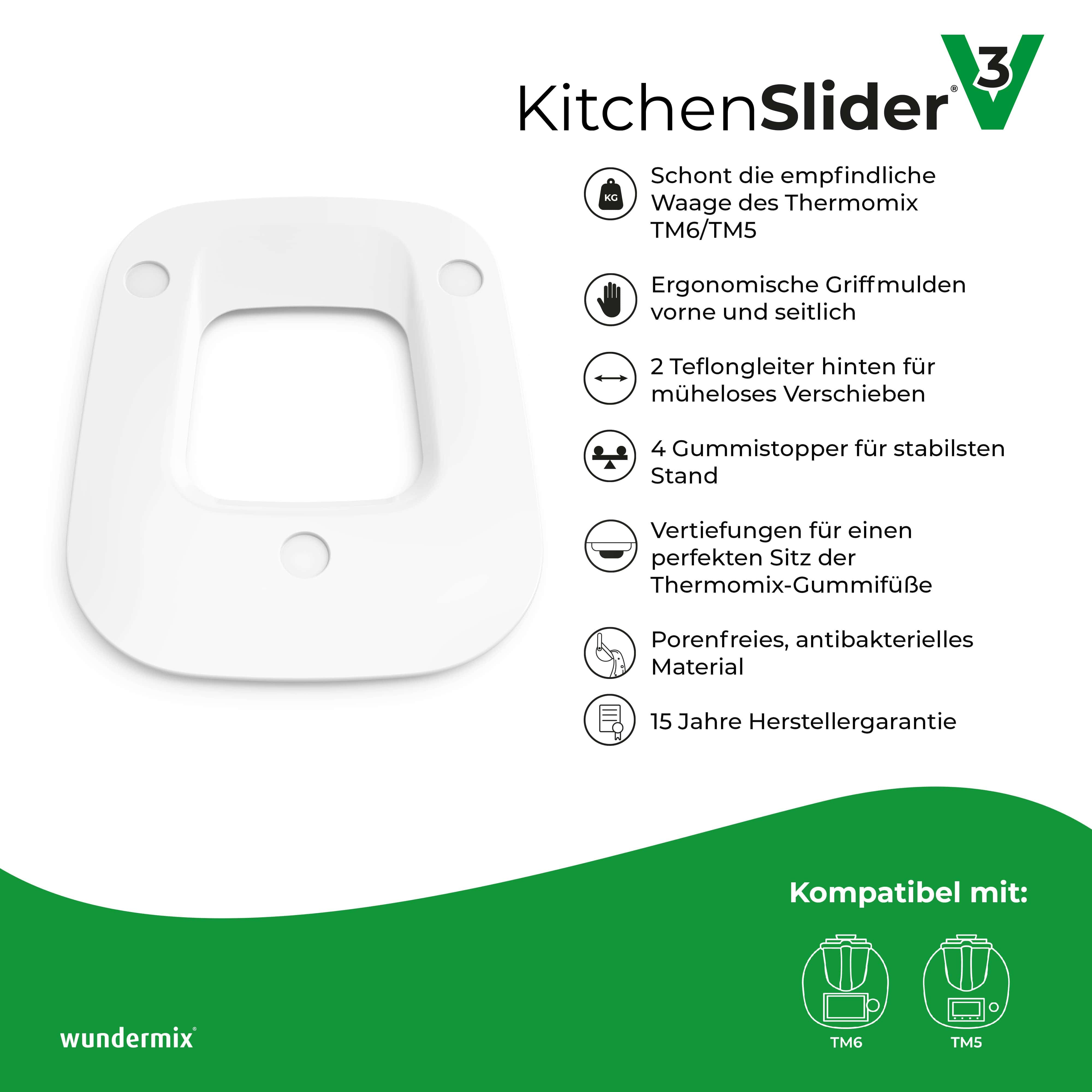 KitchenSlider® M | V3 | Alpine White | Premium-Gleitbrett für Thermomi